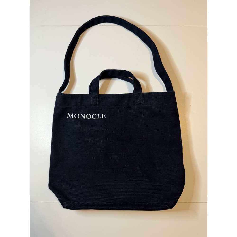 Monocle Magazine Tote Bag Deep Blue Canvas Shoulder Strap 15x15